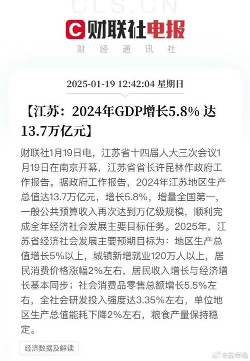 江苏省2024年地区生产总值达13.7万亿元 增量全国第一
